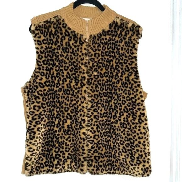 Kathie Lee Collection Ladies Extra Large Leopard Print Faux Fur Vest - Picture 1 of 6